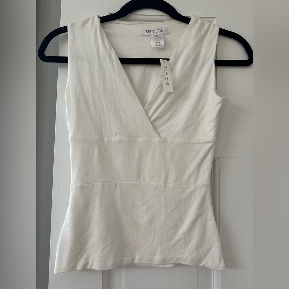 White House Black Market Women's White Surplice V-Neck Top. New With Tags.